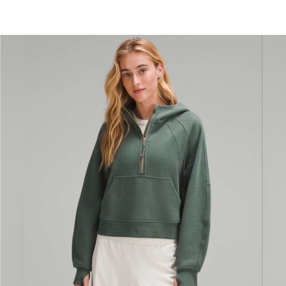 Lululemon Oversized Cropped Scuba Hoodie in Dark Forest Green with Gold Logo